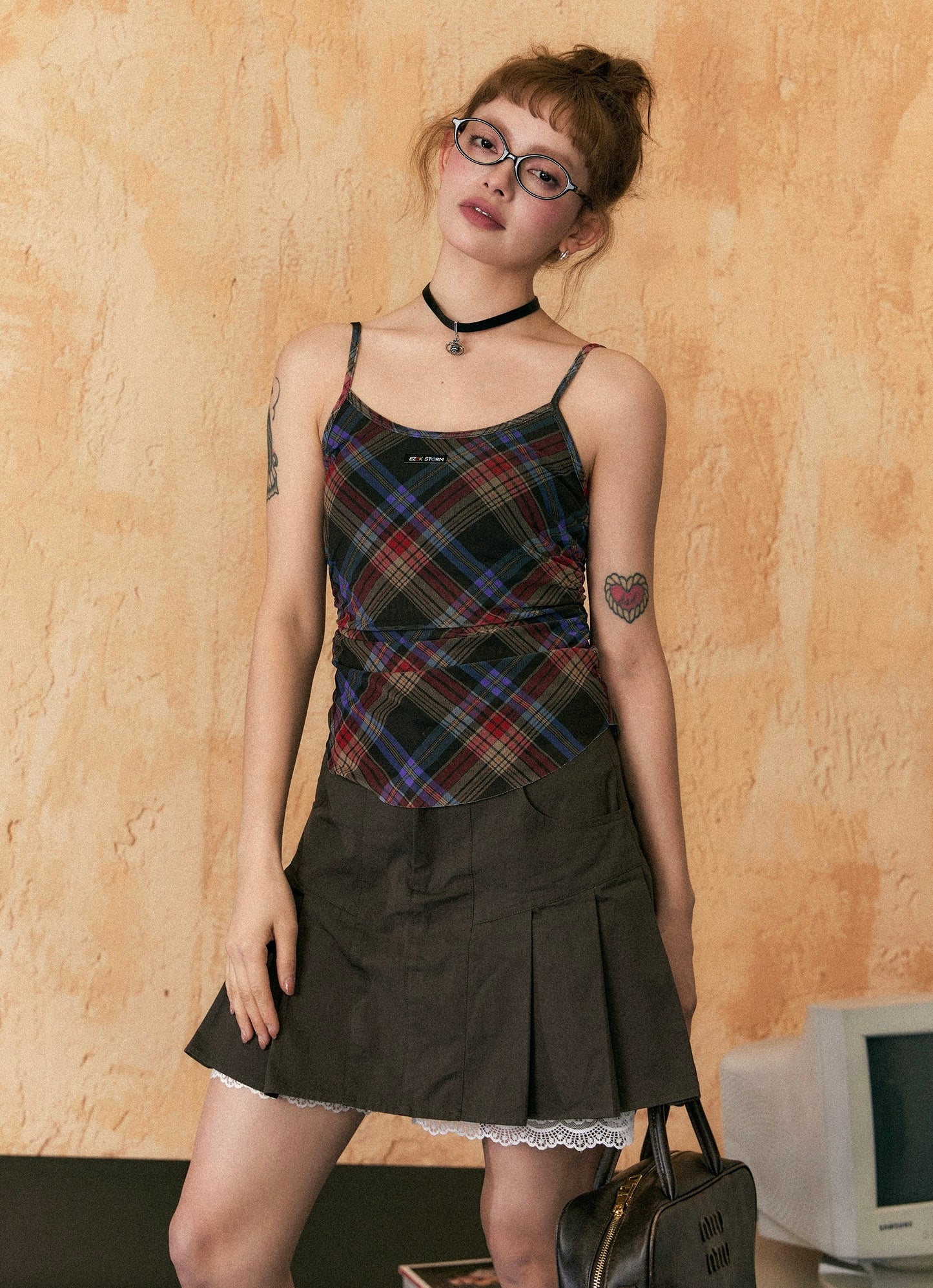 EZEK&STUDIO Retro plaid camisole