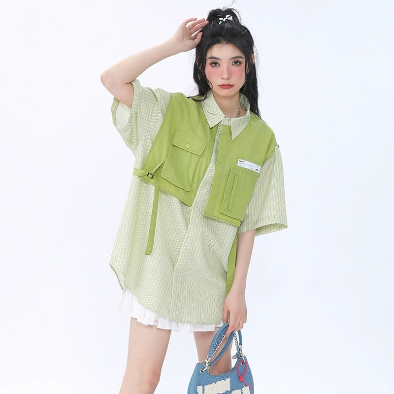 Konggeins Striped short sleeve shirt jacket