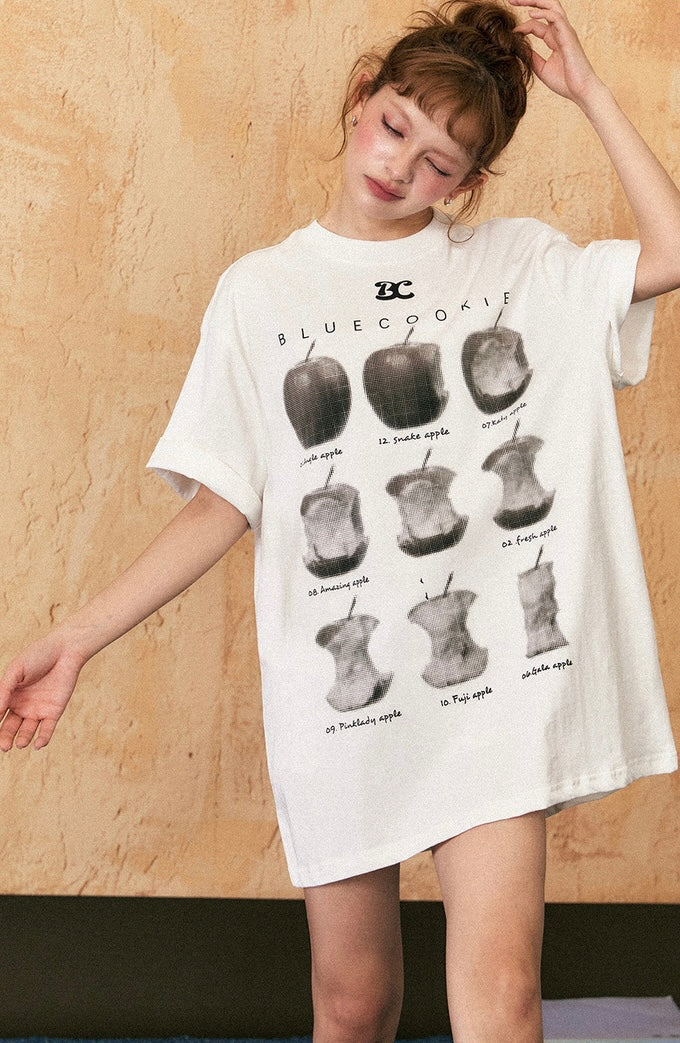 EZEK&STUDIO Apple print loose short sleeve T-shirt