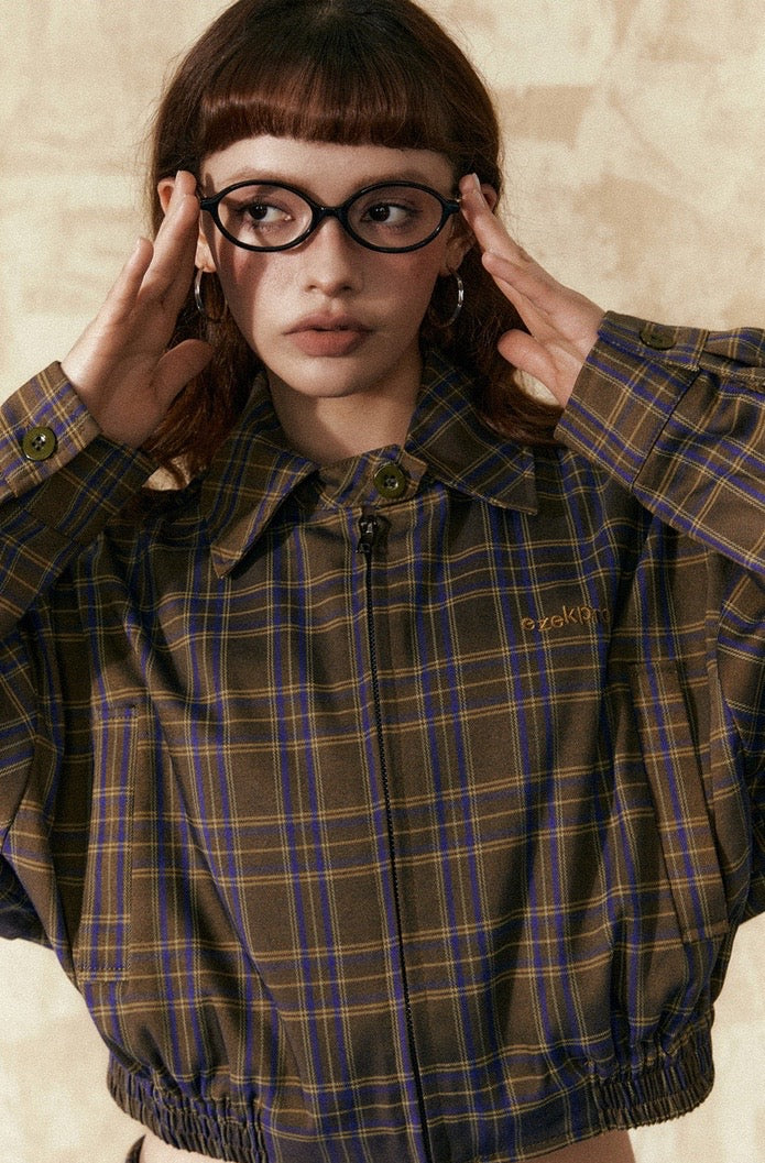 EZEK&STUDIO Retro PlaidShort Zipper jacket