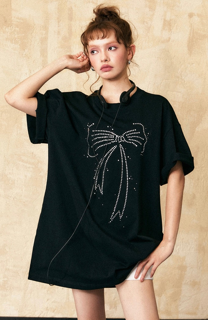 EZEK&STUDIO Ribbon Black short sleeve T-shirt