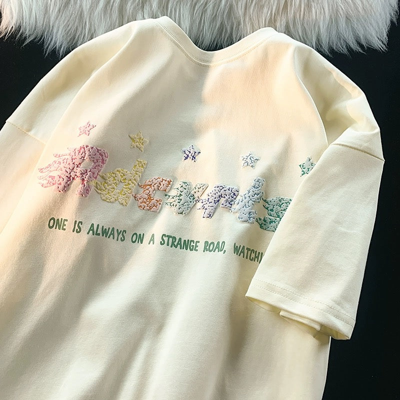 Konggeins American retro loose star print short sleeve T-shirt