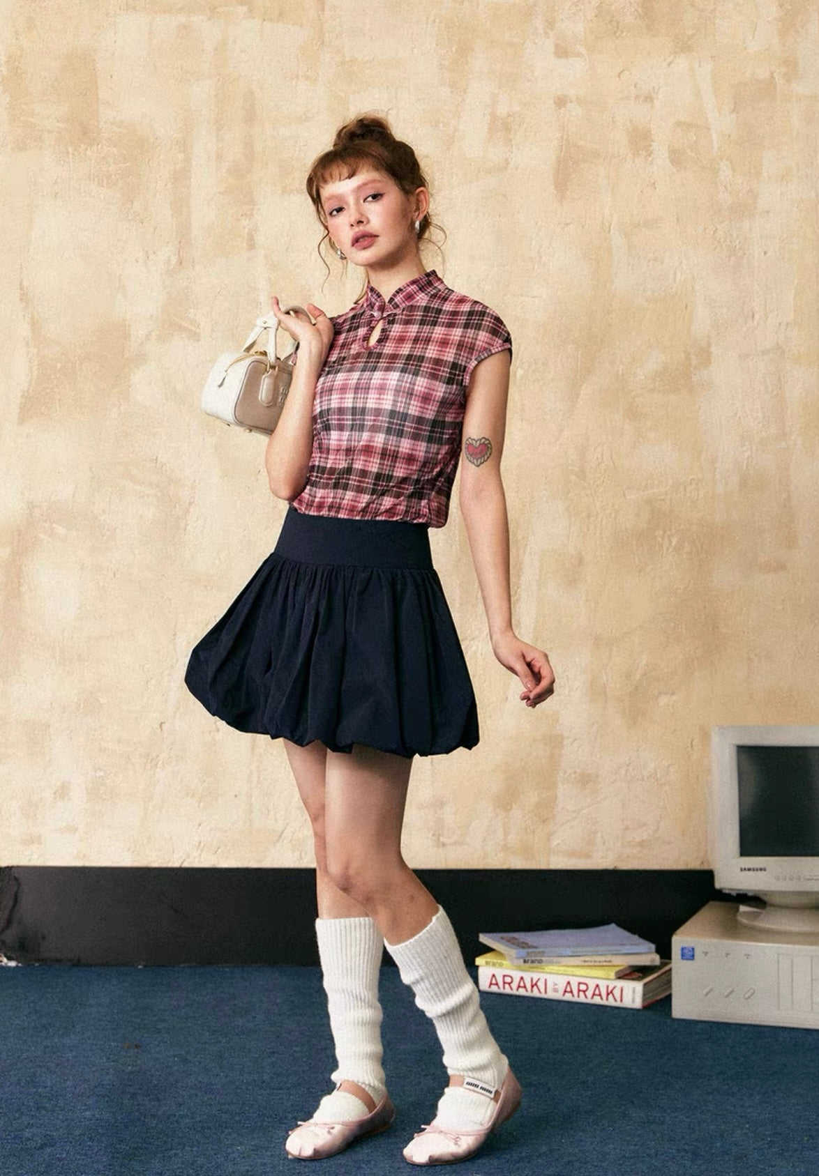 EZEK&STUDIO Chinese style plaid short sleeve T-shirt