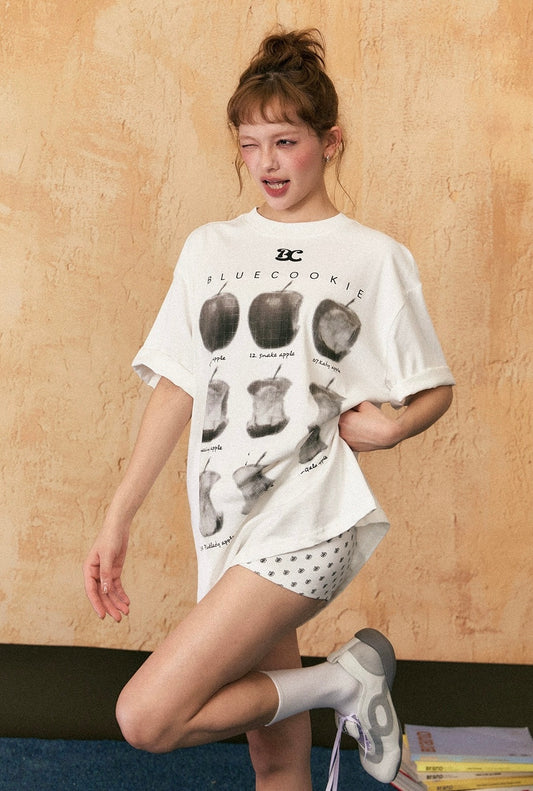 EZEK&STUDIO Apple print loose short sleeve T-shirt