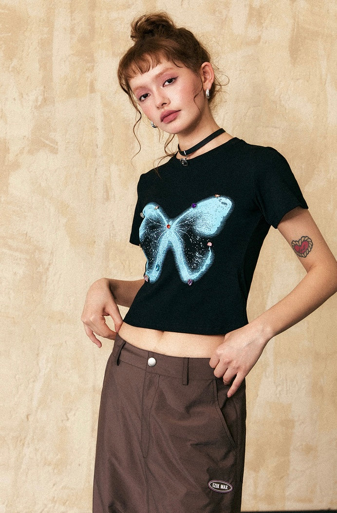 EZEK&STUDIO Butterfly print short sleeve T-shirt