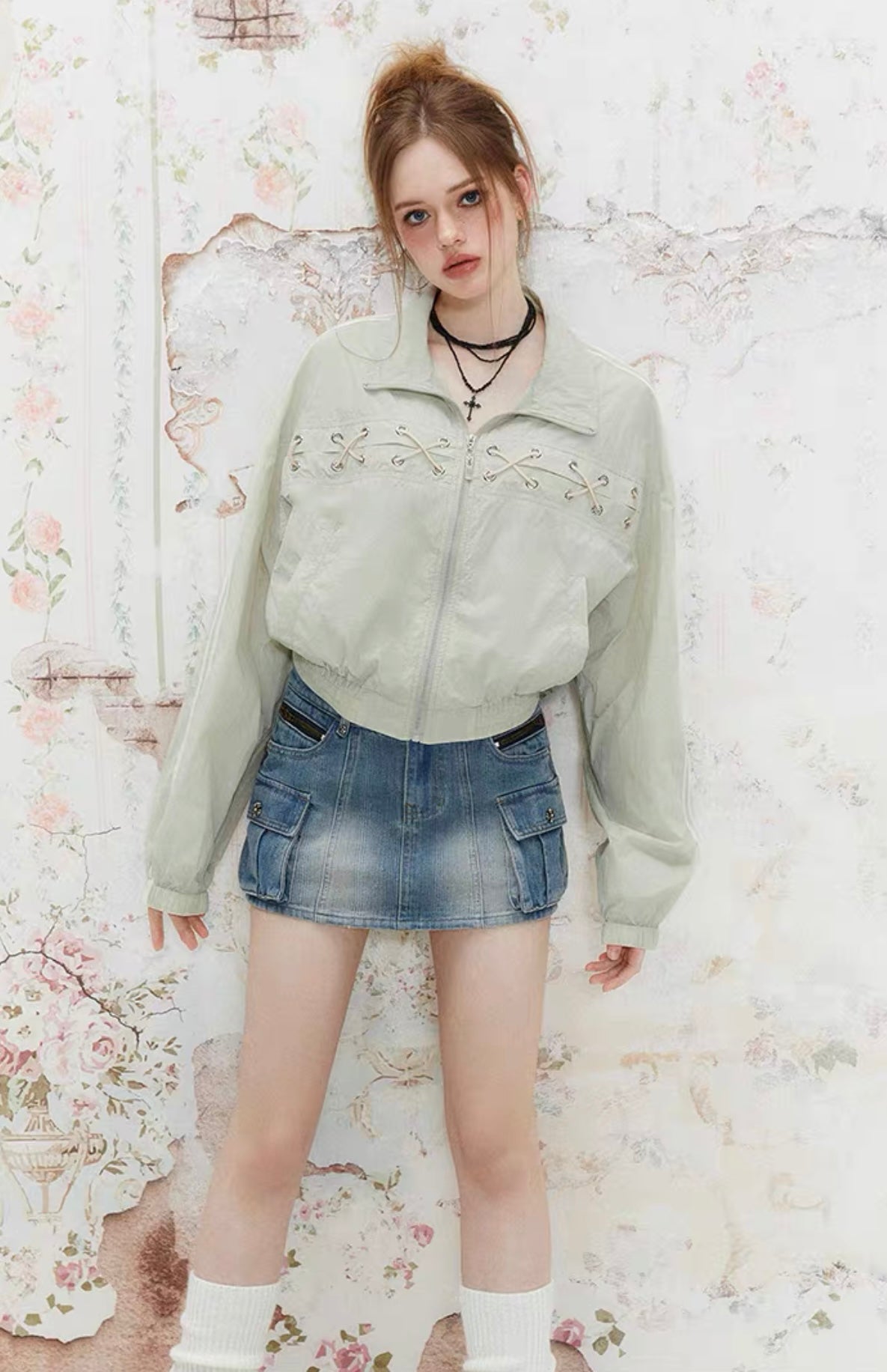 I'M ONE College Style Lace Stand Collar Sun Protection Shirt