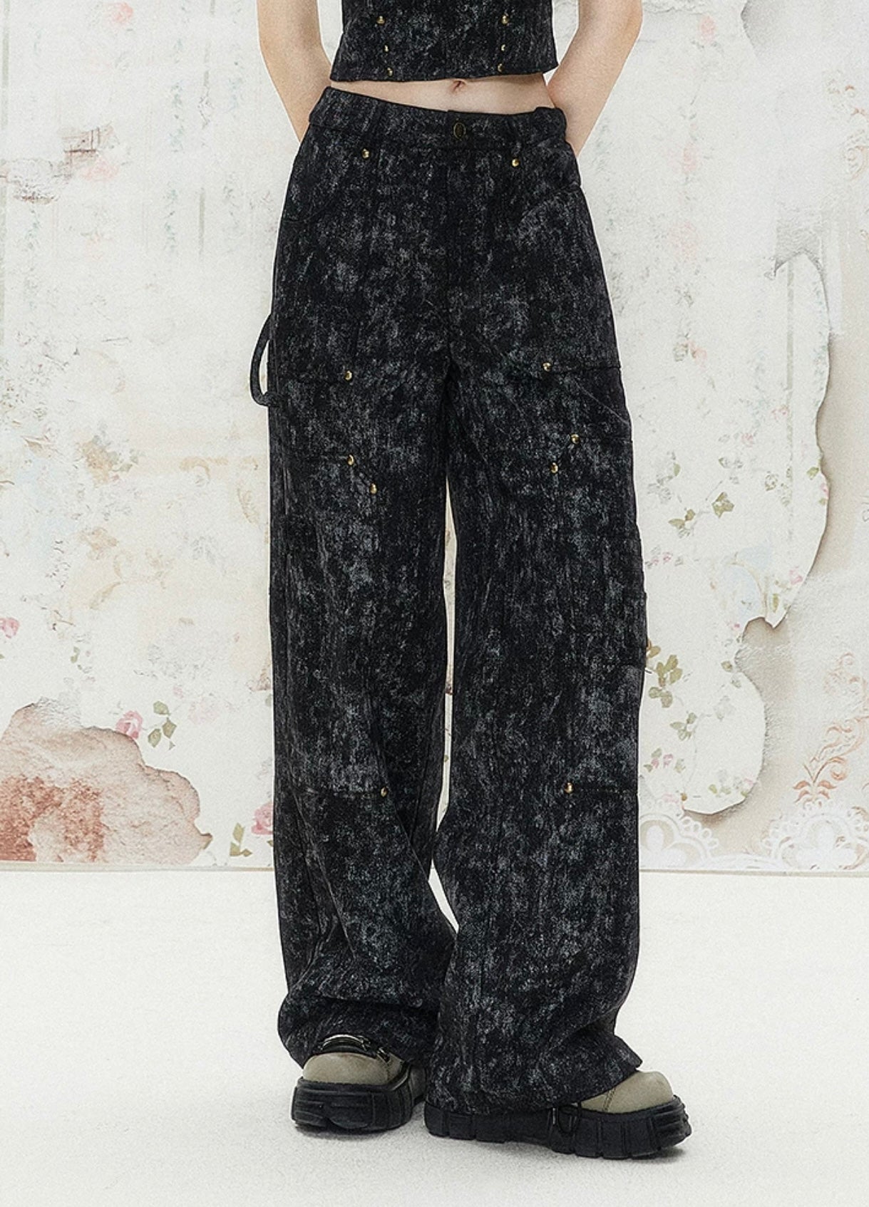 I'M ONE Retro distressed high waist slim overalls