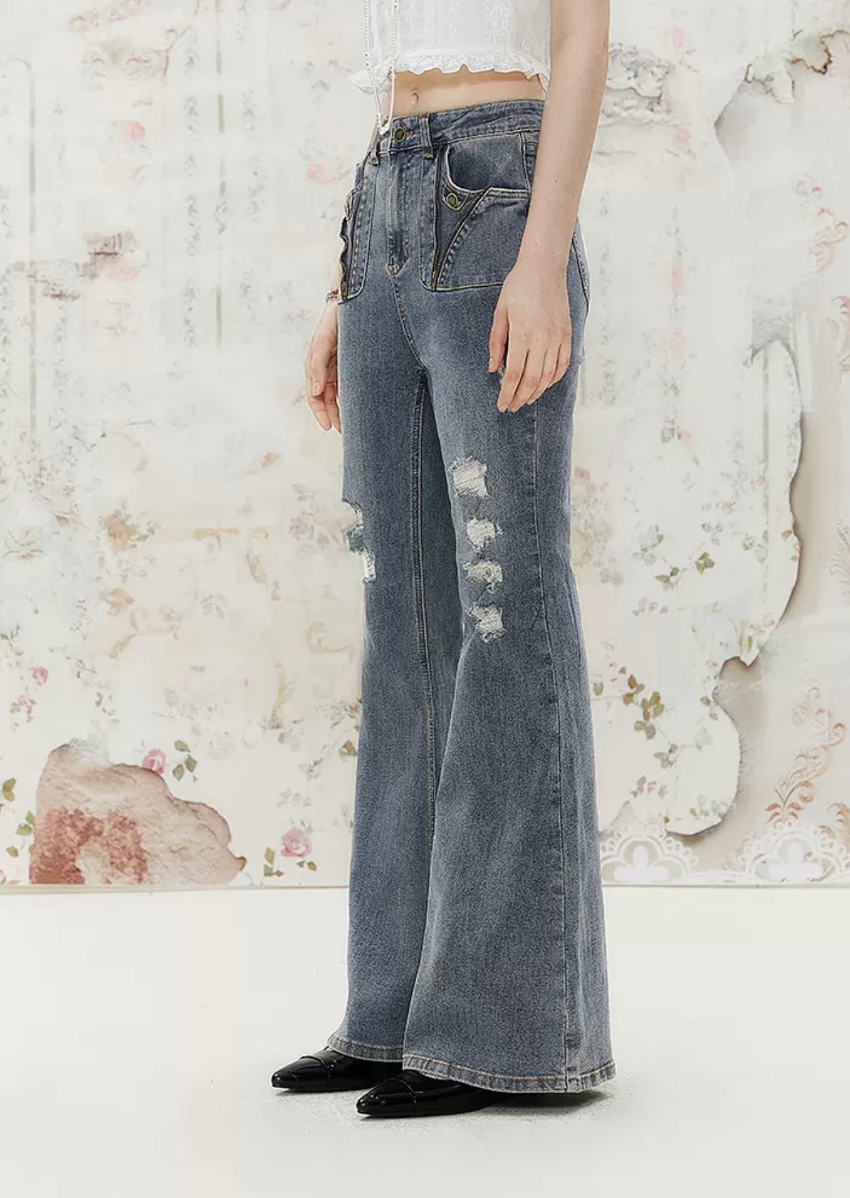 I'M ONE Retro distressed mild dragging jeans