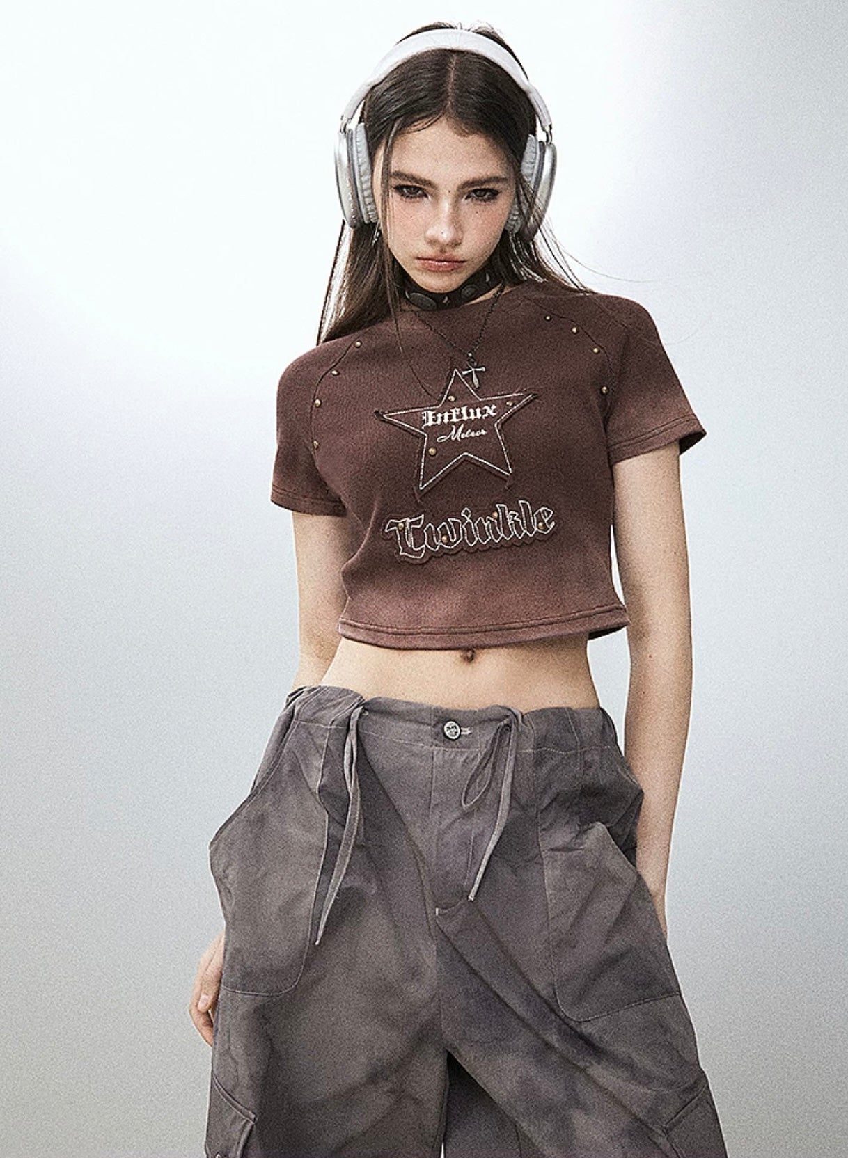 I'M ONE American Retro Rivet Pentagram Short Sleeve T-Shirt