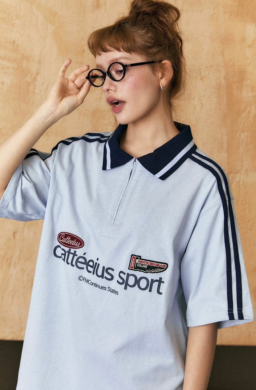 EZEK&STUDIO American retro striped half zip short sleeve polo shirt