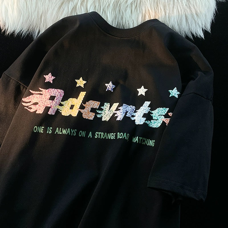 Konggeins American retro loose star print short sleeve T-shirt