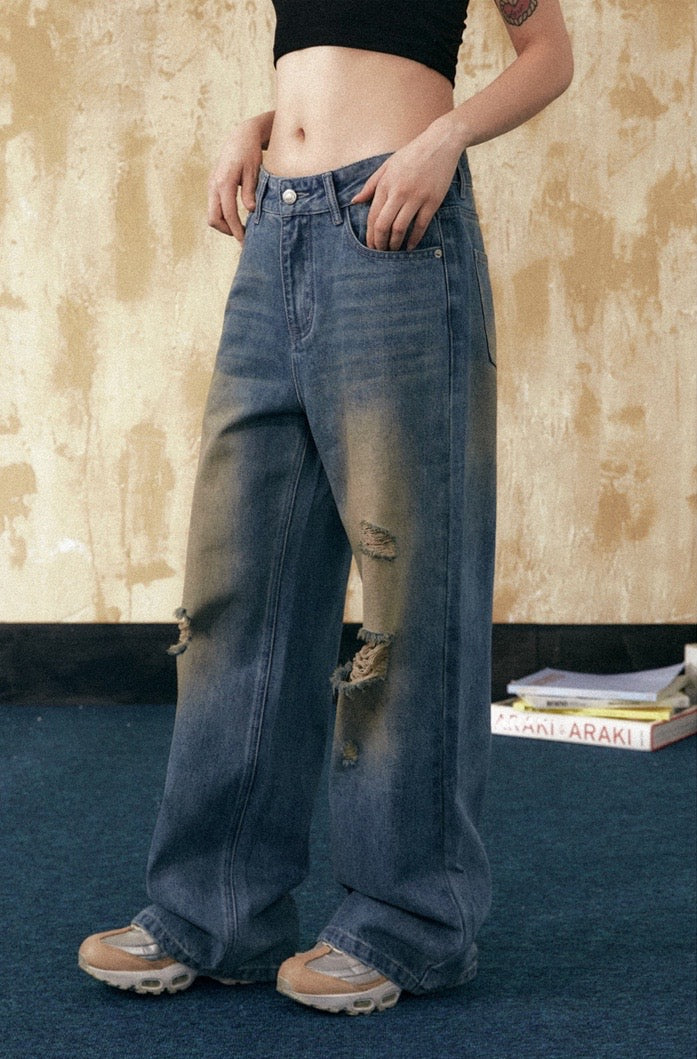 EZEK&STUDIO Ripped Washed Street jeans