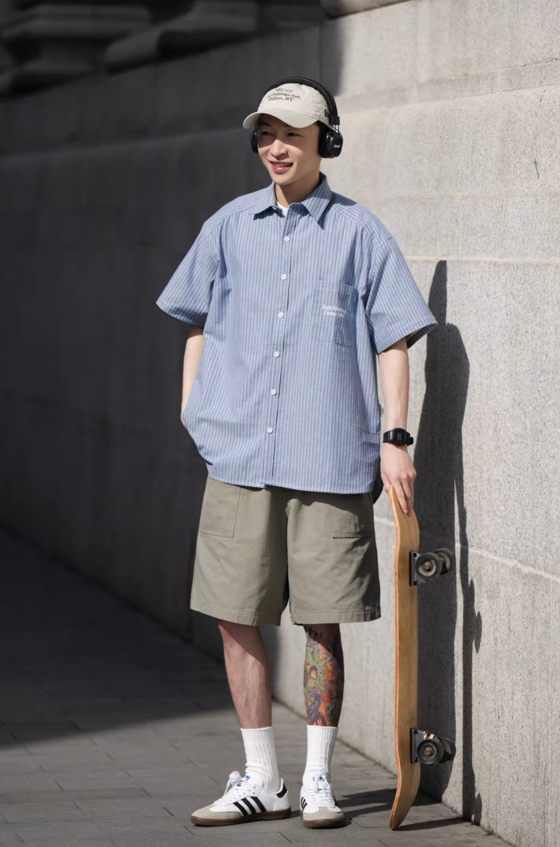 BELLKENIDE Retro vertical striped short sleeve shirt