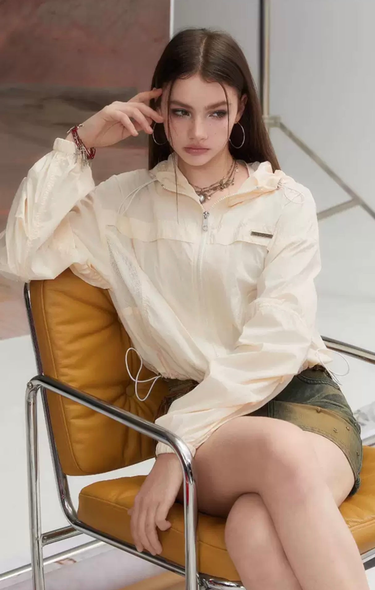 I'M ONE Mesh Stitching Workwear Style Sun Protection Shirt