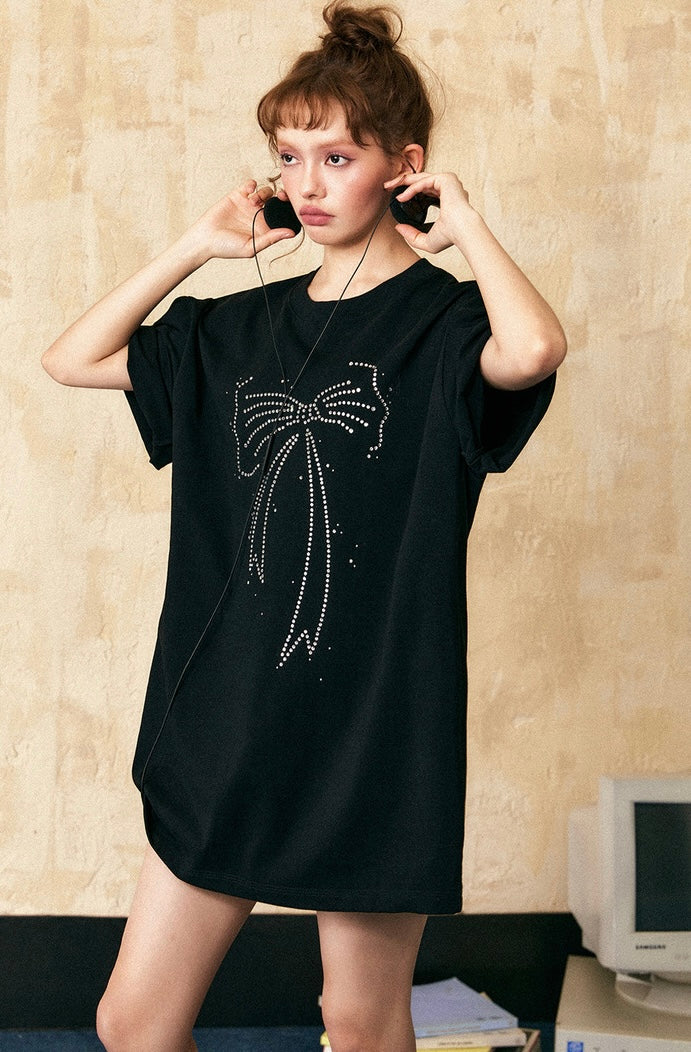 EZEK&STUDIO Ribbon Black short sleeve T-shirt