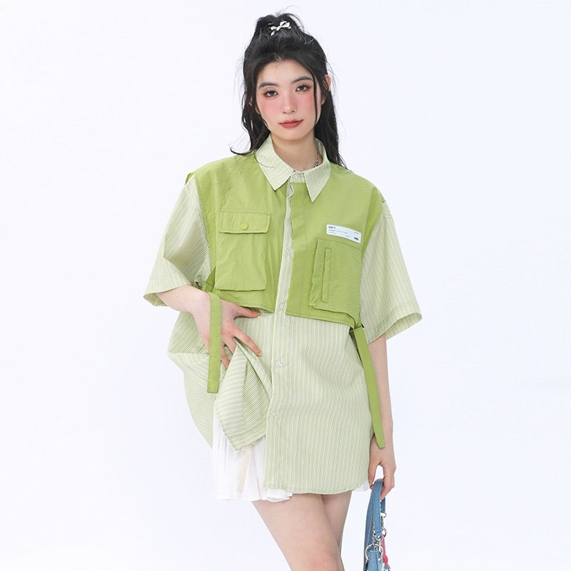 Konggeins Striped short sleeve shirt jacket