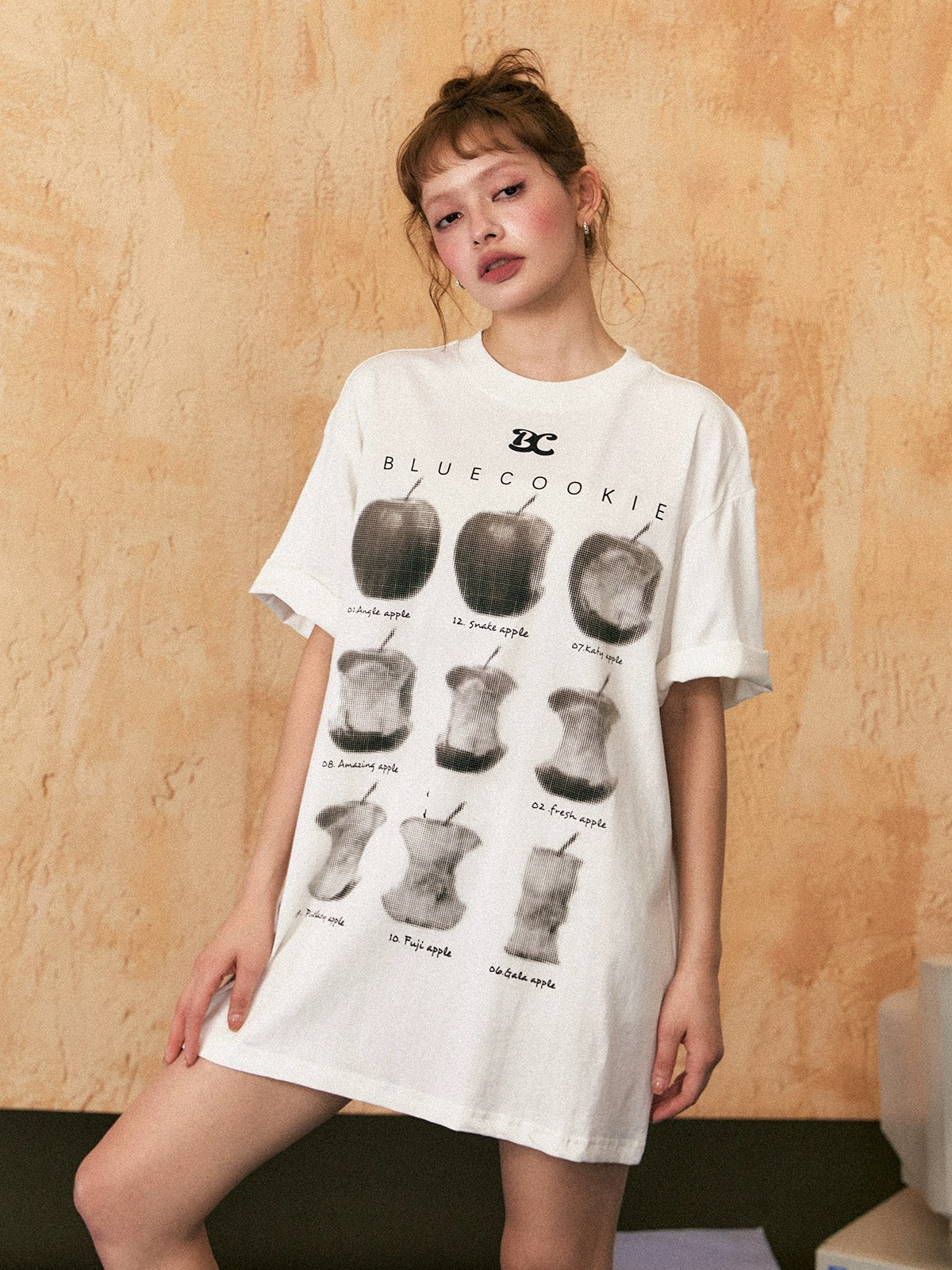EZEK&STUDIO Apple print loose short sleeve T-shirt
