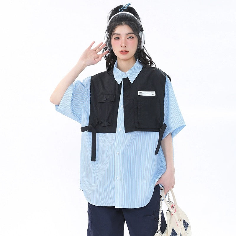 Konggeins Striped short sleeve shirt jacket
