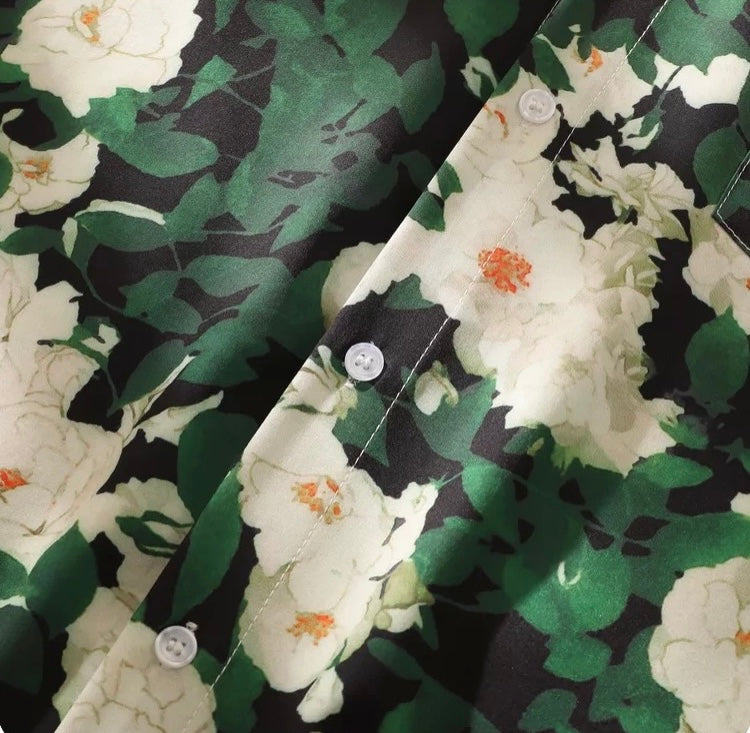 Konggeins American retro floral print short sleeve shirt
