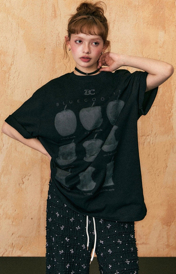 EZEK&STUDIO Apple print loose short sleeve T-shirt