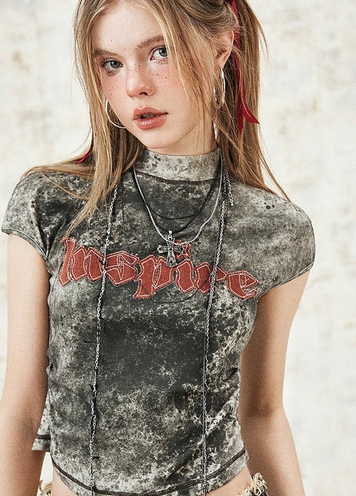 I'M ONE American retro smudge raglan sleeve T-shirt