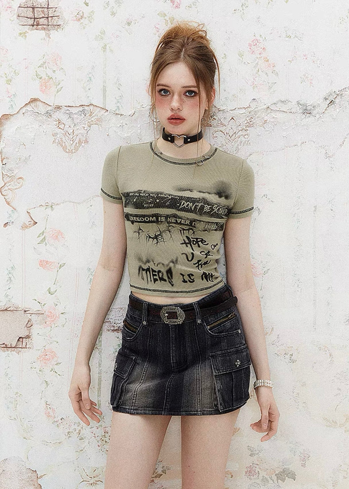 I'M ONE American Retro Graffiti Print Short Sleeve T-Shirt