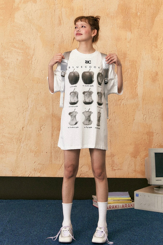 EZEK&STUDIO Apple print loose short sleeve T-shirt