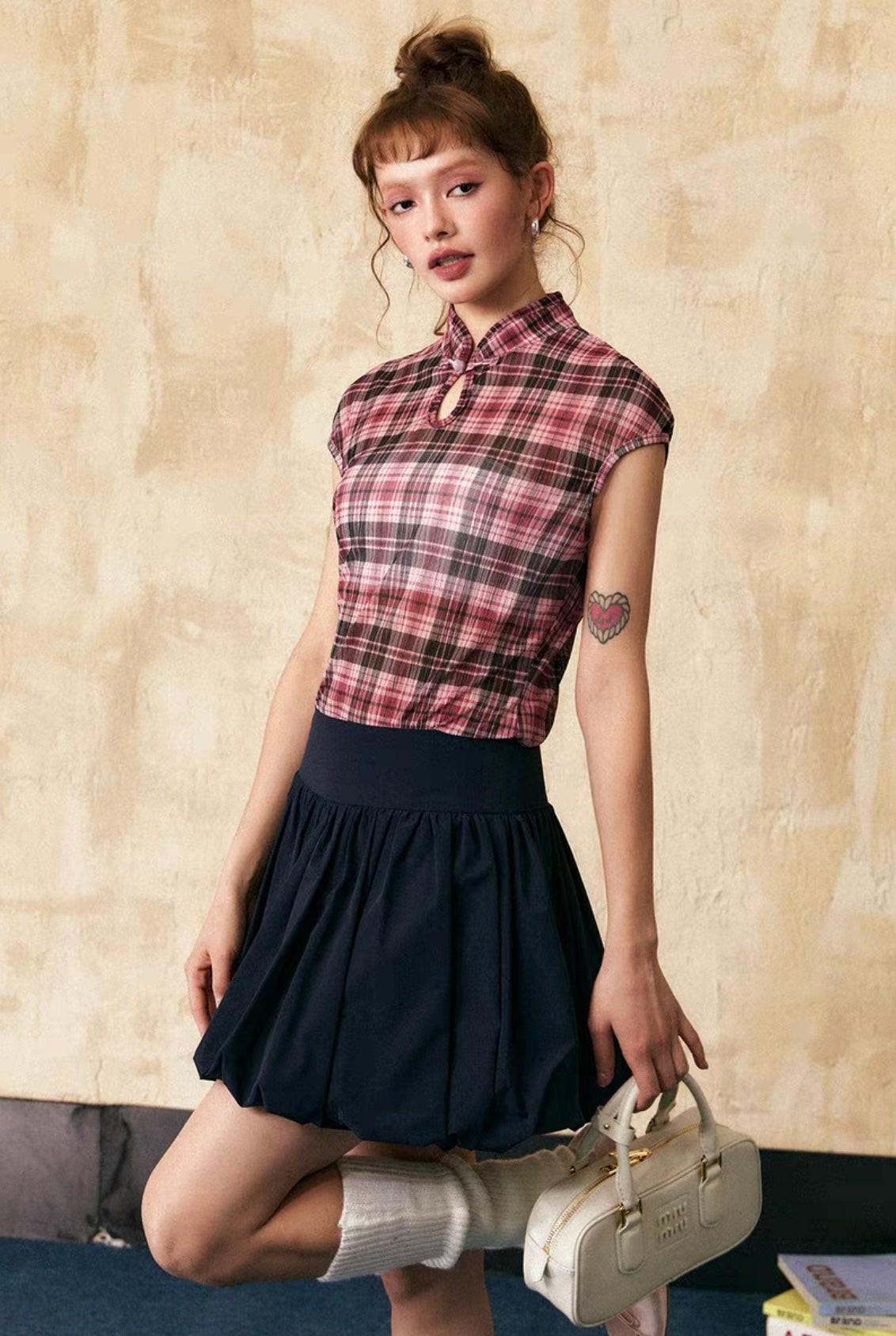 EZEK&STUDIO Chinese style plaid short sleeve T-shirt