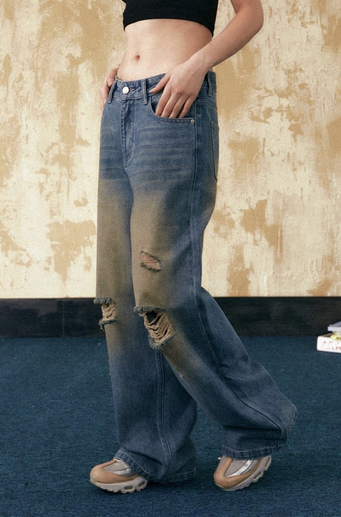 EZEK&STUDIO Ripped Washed Street jeans