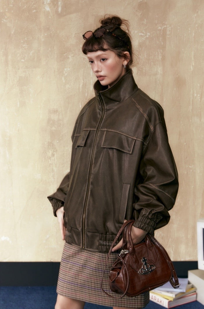 EZEK&STUDIO Retro Distressed Leather jaket