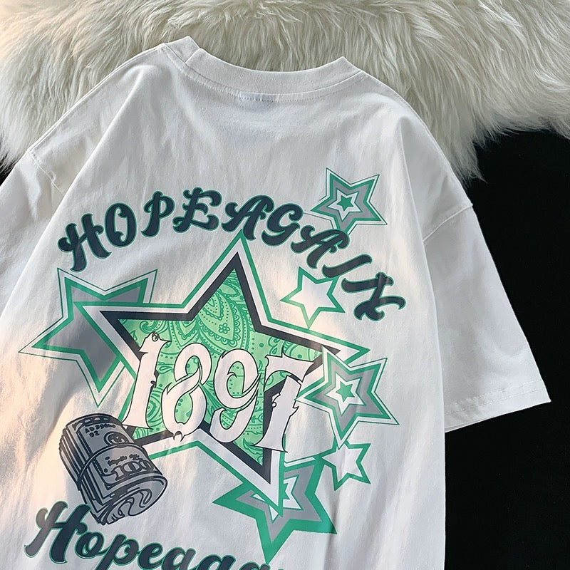 Konggeins American Retro star print short sleeve T-shirt
