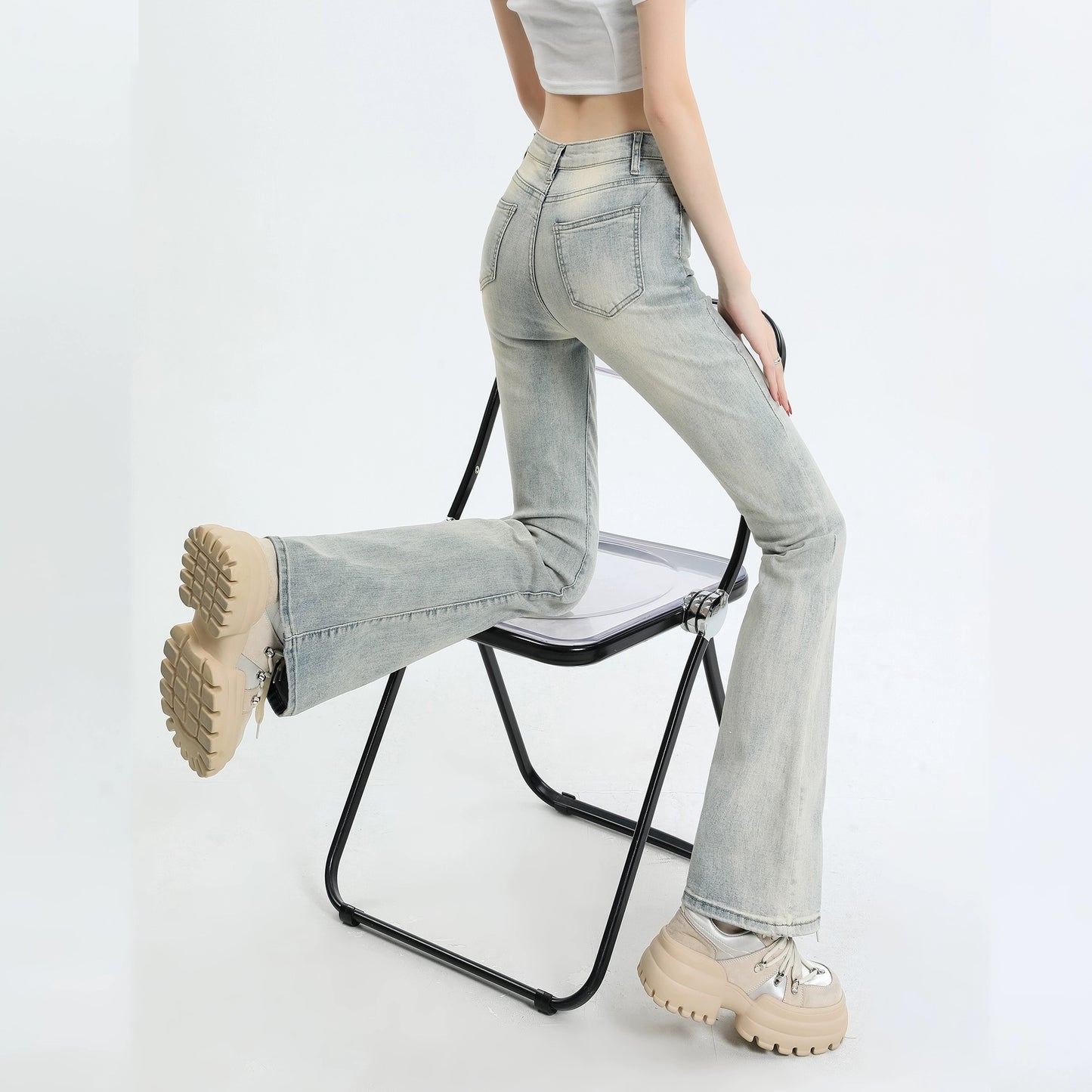 Konggeins Retro yellow bootcut slim jeans