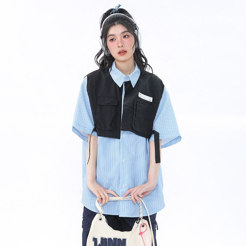 Konggeins Striped short sleeve shirt jacket