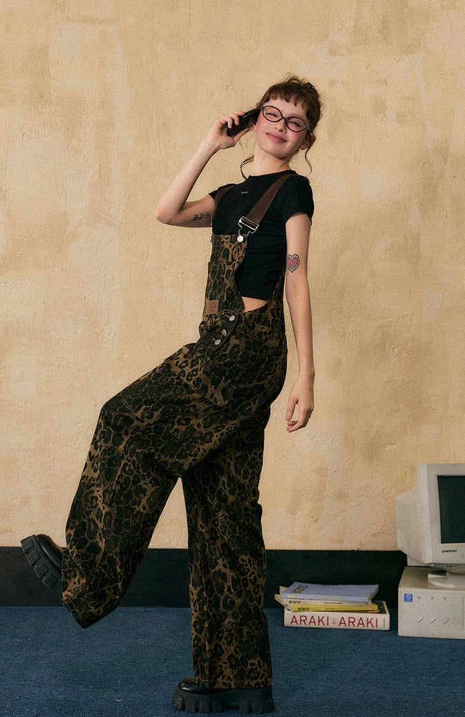 EZEK&STUDIO American Retro leopard print overalls