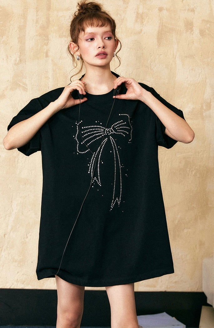 EZEK&STUDIO Ribbon Black short sleeve T-shirt