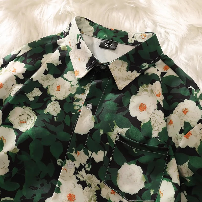 Konggeins American retro floral print short sleeve shirt
