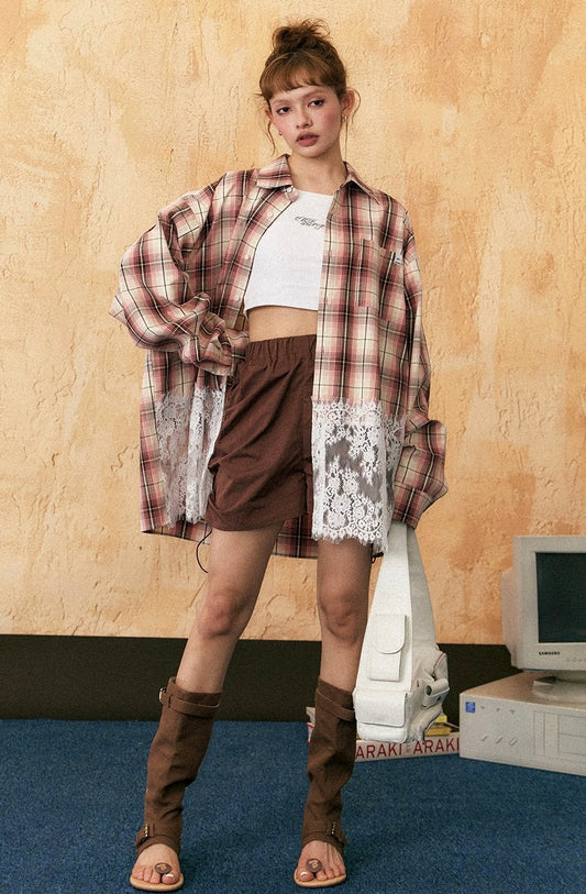 EZEK&STUDIO American retro pleated drawstring shorts