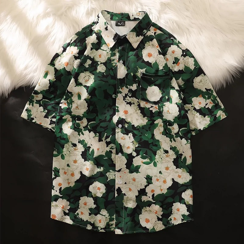 Konggeins American retro floral print short sleeve shirt
