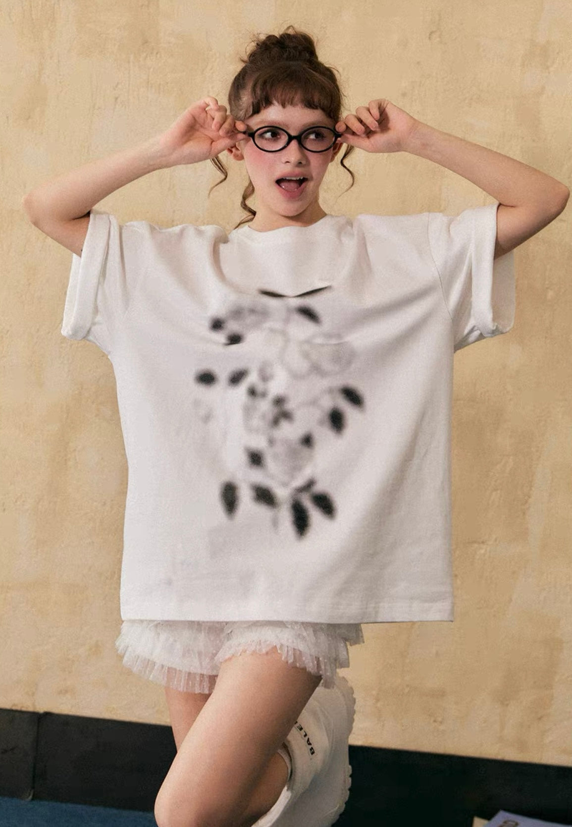 EZEK&STUDIO Hazy rose print short sleeve T-shirt