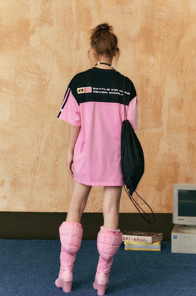 EZEK&STUDIO Stitched contrast color short sleeve T-shirt