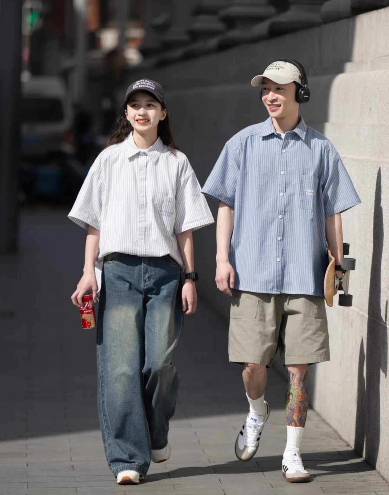 BELLKENIDE Retro vertical striped short sleeve shirt