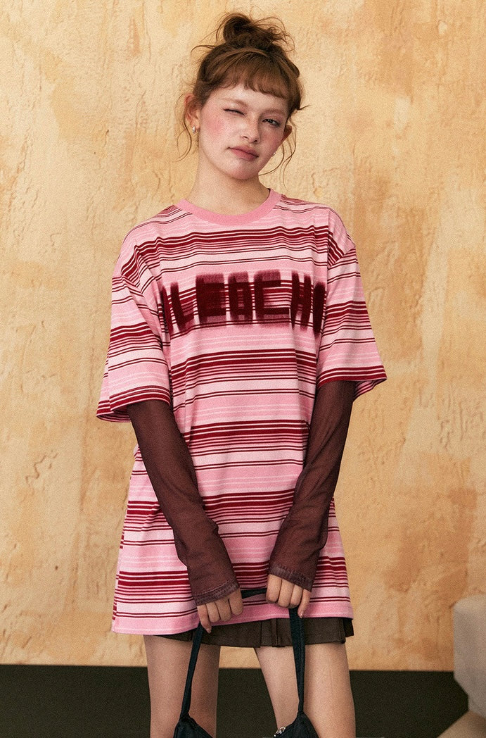 EZEK&STUDIO Striped Loose Casual Short Sleeve T-Shirt
