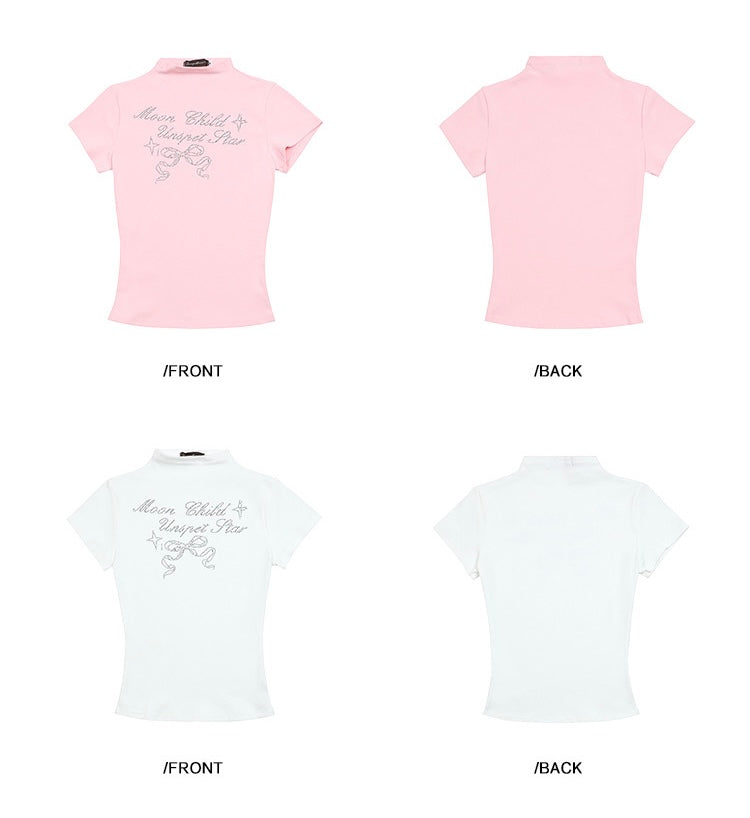 EZEK&STUDIO Diamond Ribbon Short Short Sleeve T-Shirt