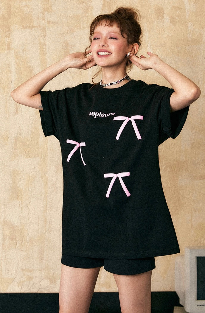 EZEK&STUDIO American Retro ribbon Short Sleeve T-Shirt