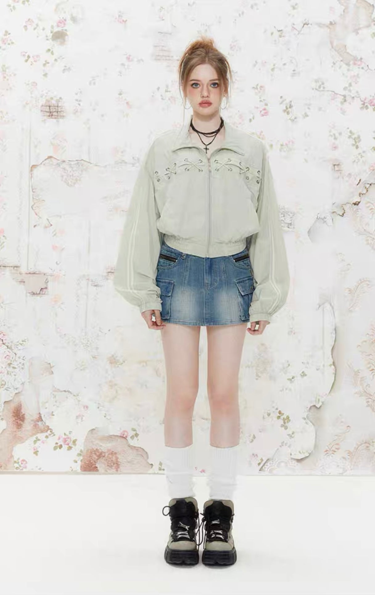 I'M ONE College Style Lace Stand Collar Sun Protection Shirt