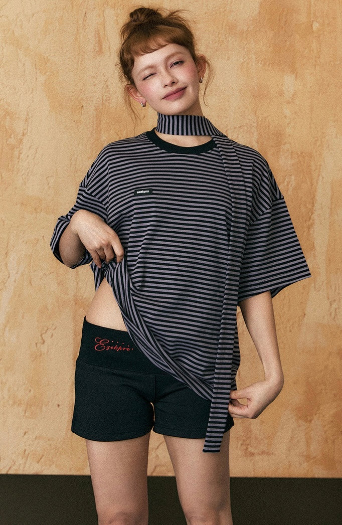 EZEK&STUDIO Casual Retro Striped Short Sleeve T-Shirt