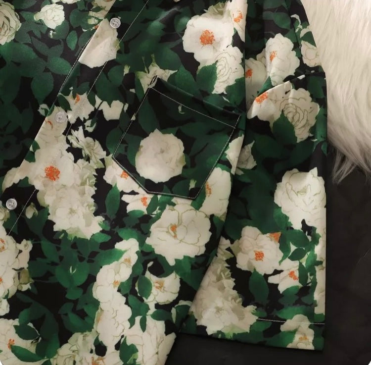 Konggeins American retro floral print short sleeve shirt
