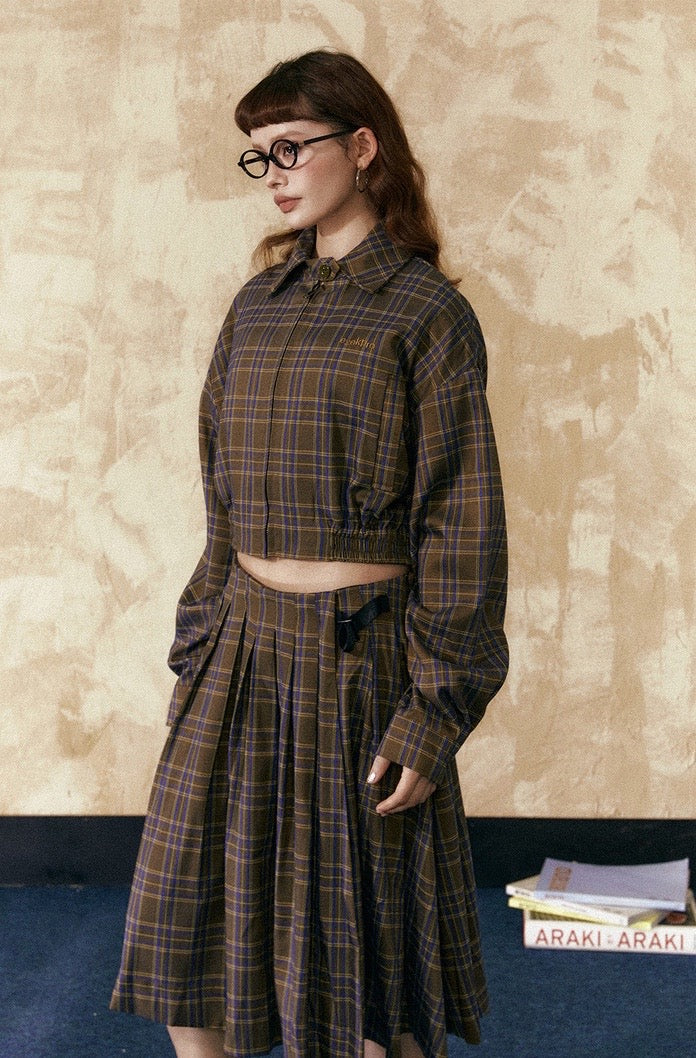 EZEK&STUDIO Retro PlaidShort Zipper jacket