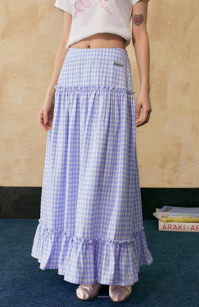 EZEK&STUDIO Plaid Blue long skirt