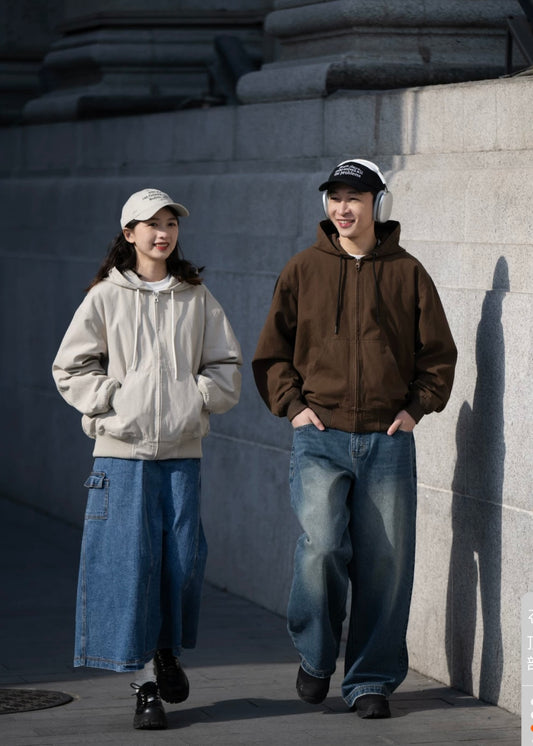 BELLKENIDE Cotton Wash Cargo Casual Loose Hooded Jacket
